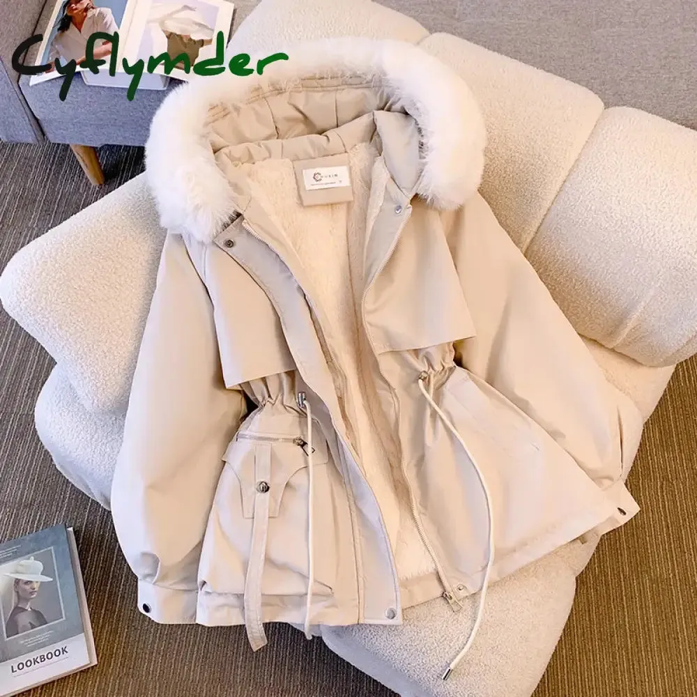 Cyflymder WINTER OUTFITS New Fashion Women Winter Jacket Fake Fur Collar Oversized Long Coat Hooded Warm Lining Female Puffer Jacket Parkas Mujer