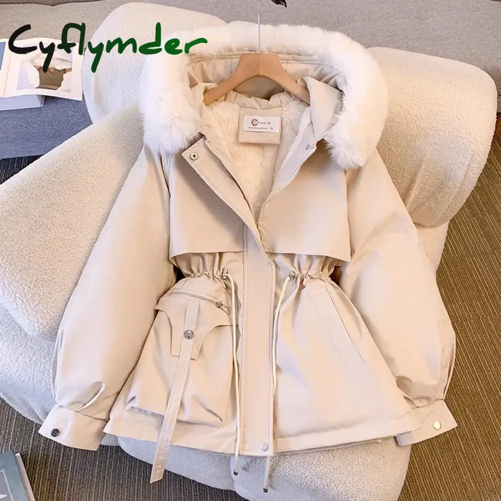 Cyflymder WINTER OUTFITS New Fashion Women Winter Jacket Fake Fur Collar Oversized Long Coat Hooded Warm Lining Female Puffer Jacket Parkas Mujer