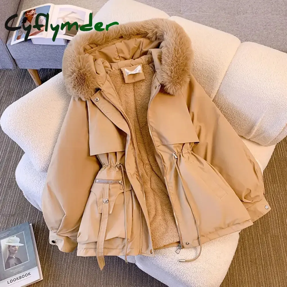 Cyflymder WINTER OUTFITS New Fashion Women Winter Jacket Fake Fur Collar Oversized Long Coat Hooded Warm Lining Female Puffer Jacket Parkas Mujer