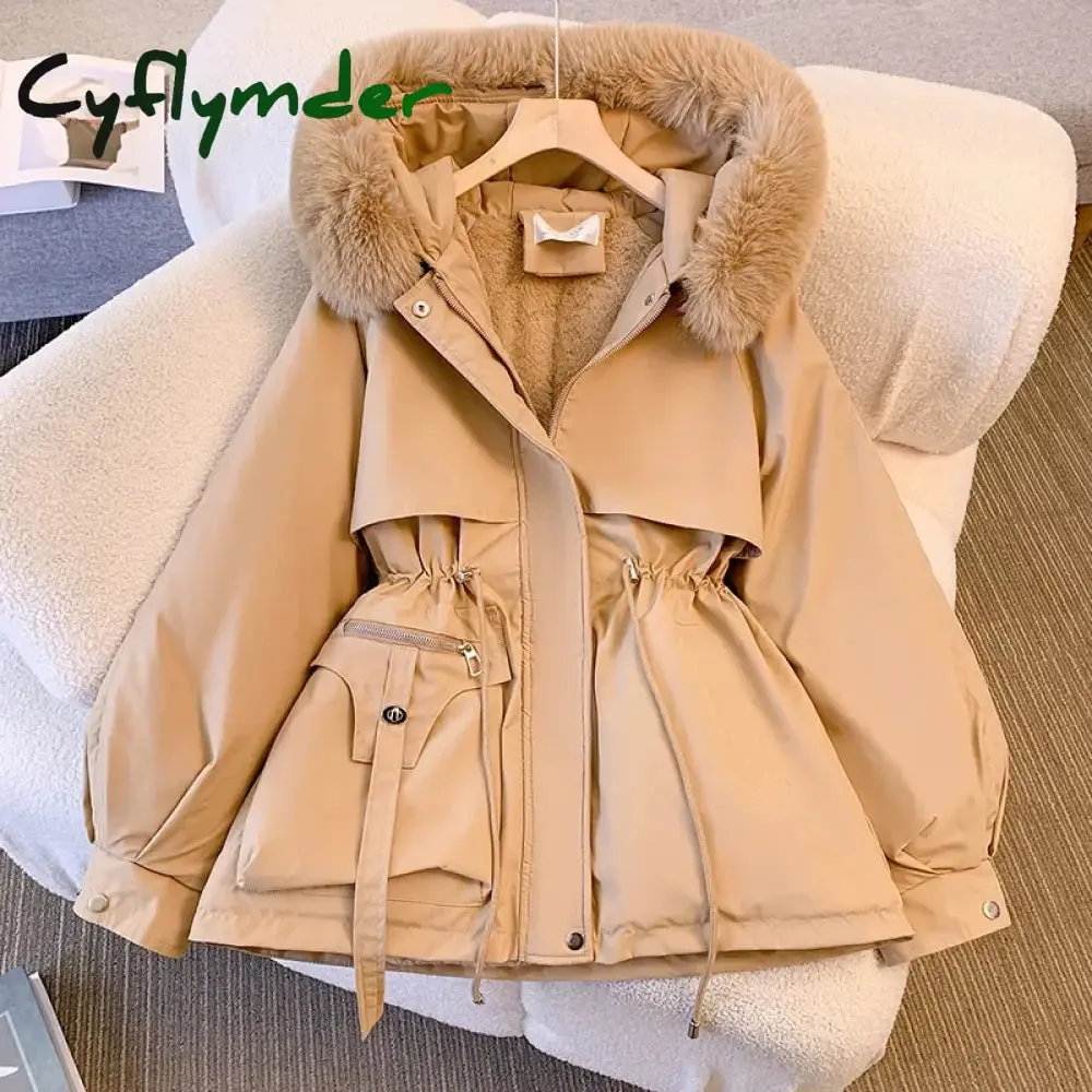 Cyflymder WINTER OUTFITS New Fashion Women Winter Jacket Fake Fur Collar Oversized Long Coat Hooded Warm Lining Female Puffer Jacket Parkas Mujer