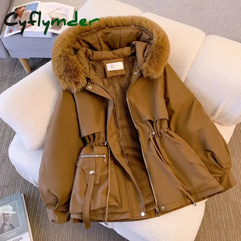 Cyflymder WINTER OUTFITS New Fashion Women Winter Jacket Fake Fur Collar Oversized Long Coat Hooded Warm Lining Female Puffer Jacket Parkas Mujer