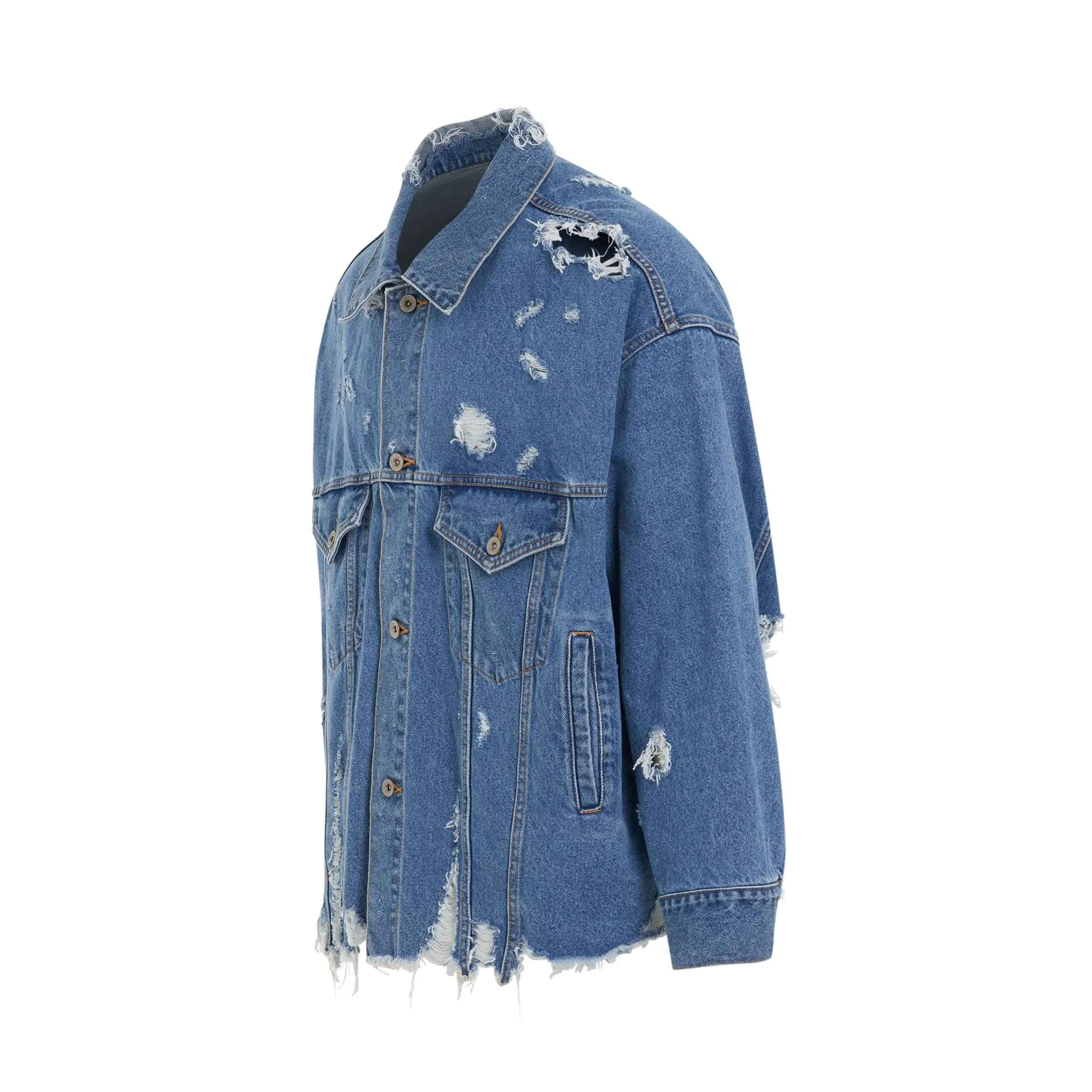 Destroyed Denim Jacket in Indigo