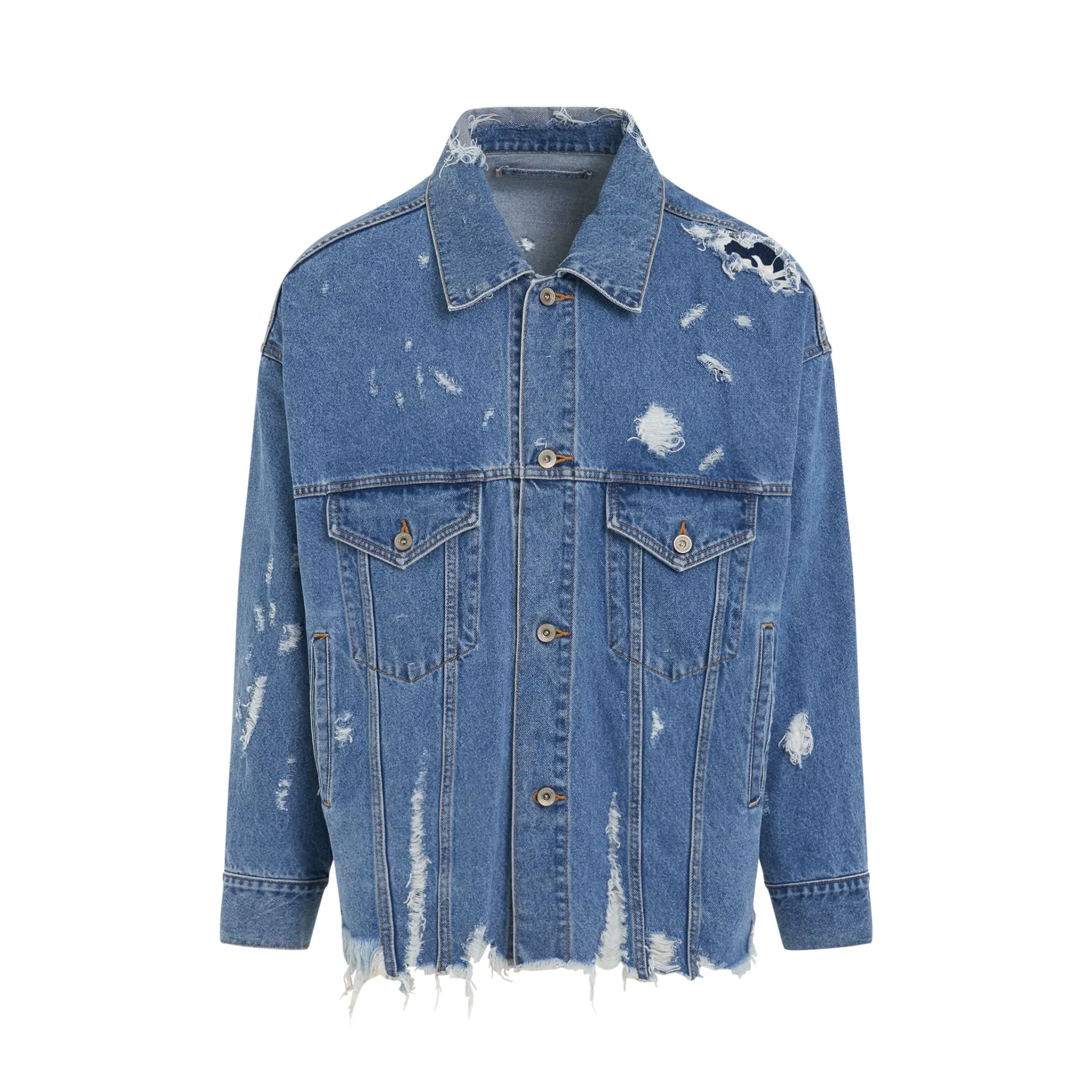 Destroyed Denim Jacket in Indigo