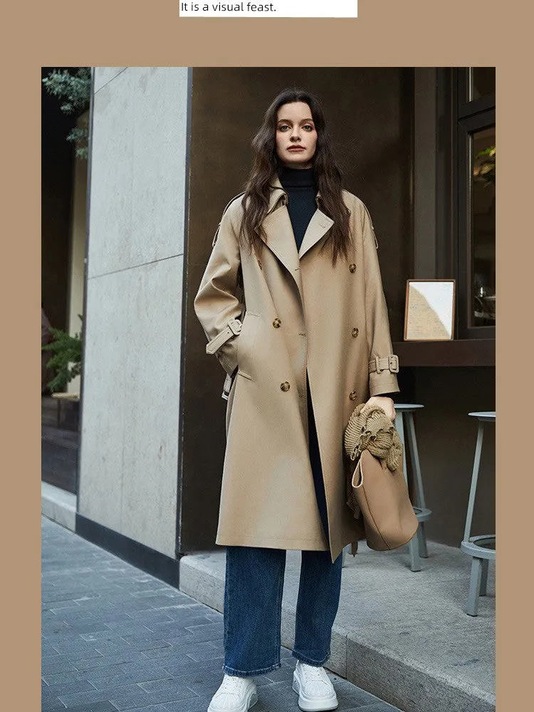 Detachable Double Collar Extended Trench Coat Retro British Style Coat 2024 Spring & Fall New Arrival