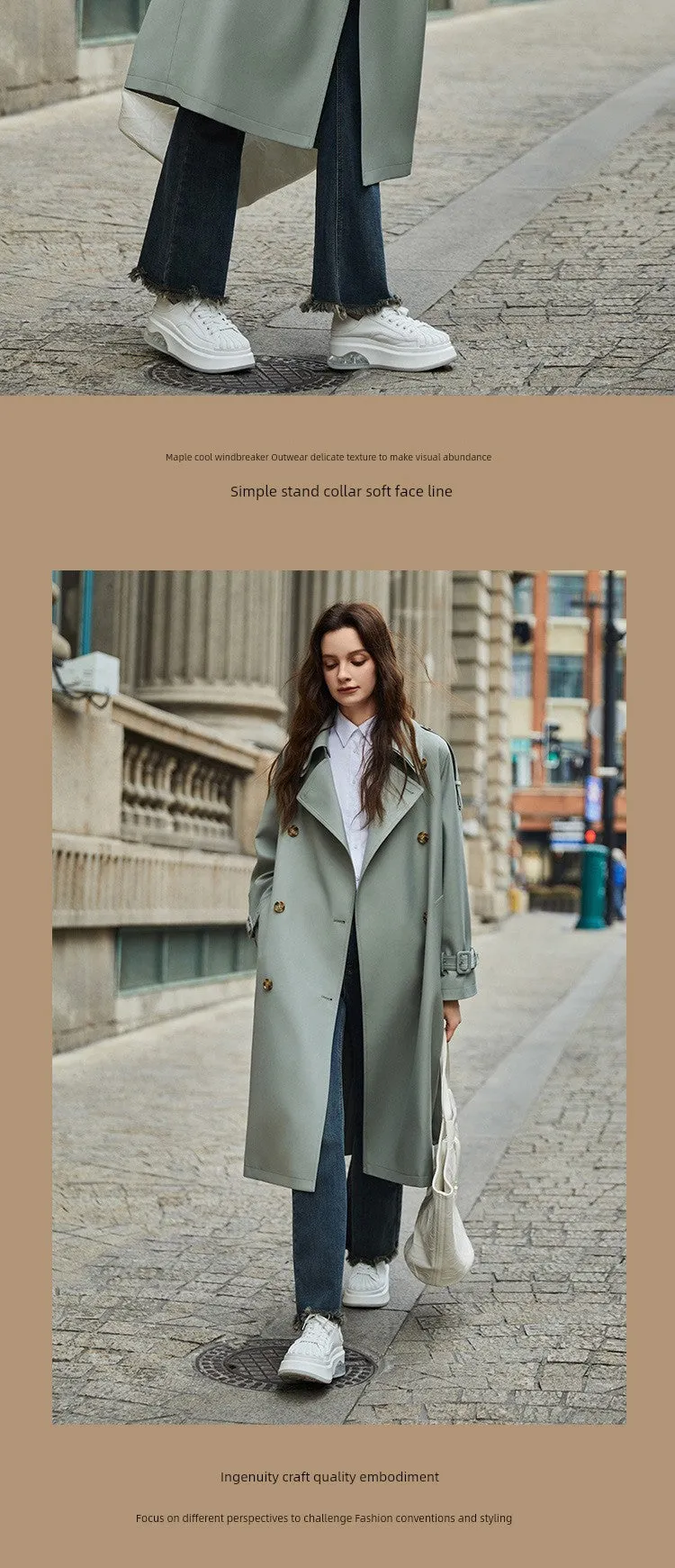 Detachable Double Collar Extended Trench Coat Retro British Style Coat 2024 Spring & Fall New Arrival