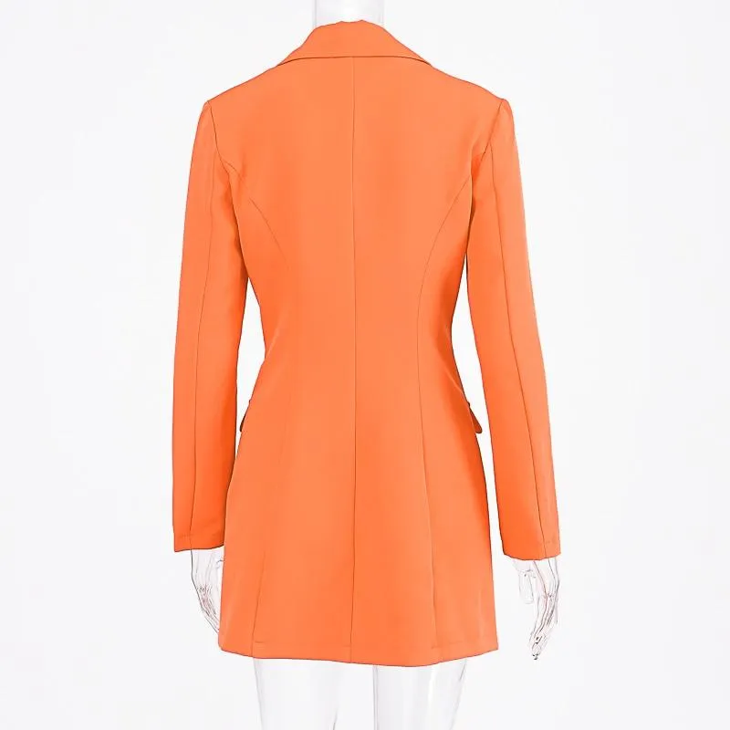 Double Breasted Blazer Long Sleeve Slim Elegant Coat Jacket Women Autumn Winter Lengthen Windbreak