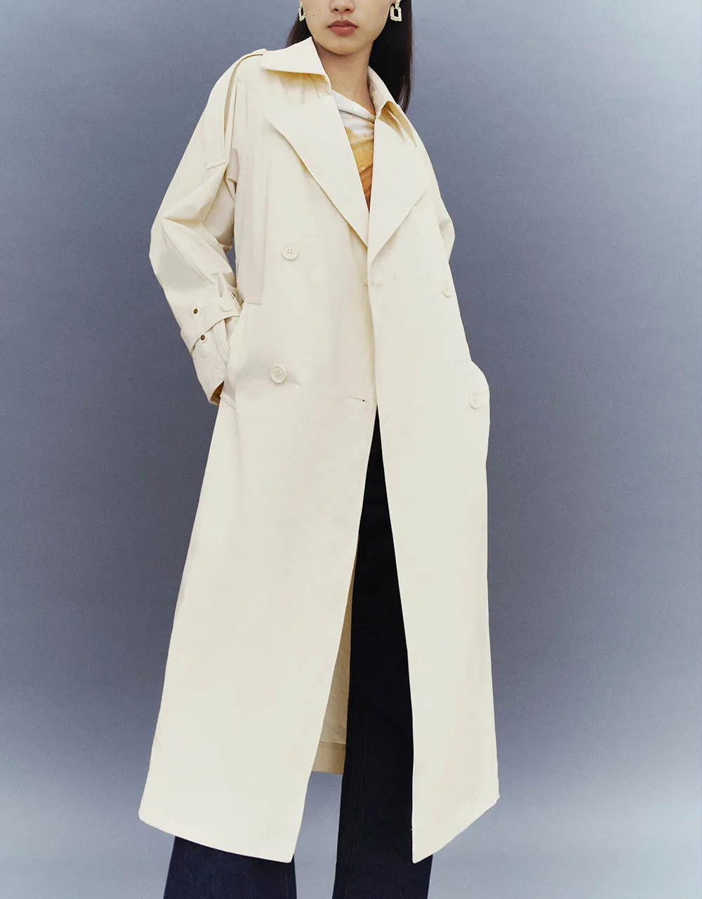 Double Breasted Notch Lapel Trench Coat