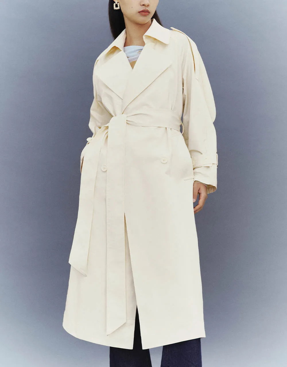 Double Breasted Notch Lapel Trench Coat