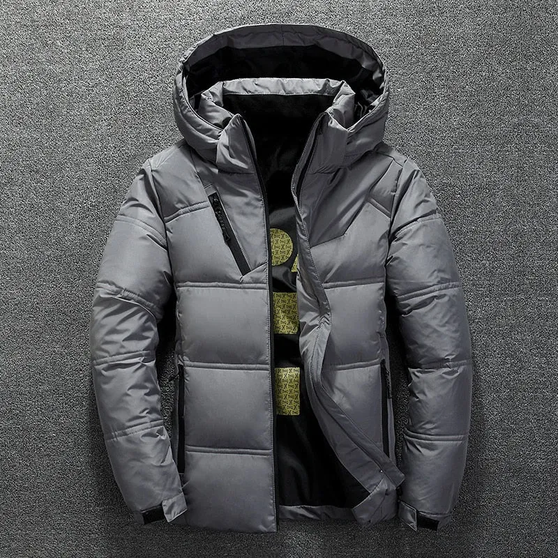 Duck Down Jacket Men Winter Warm Solid Color Hooded Jackets Outdoor Coat