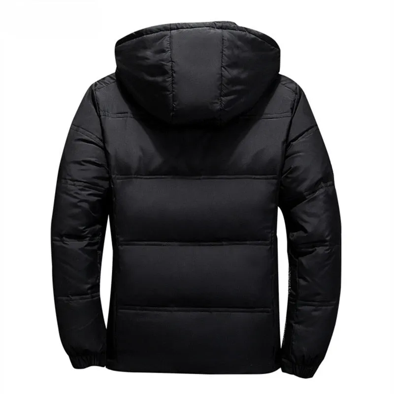 Duck Down Jacket Men Winter Warm Solid Color Hooded Jackets Outdoor Coat