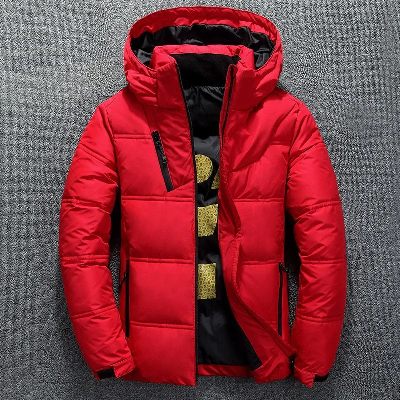 Duck Down Jacket Men Winter Warm Solid Color Hooded Jackets Outdoor Coat