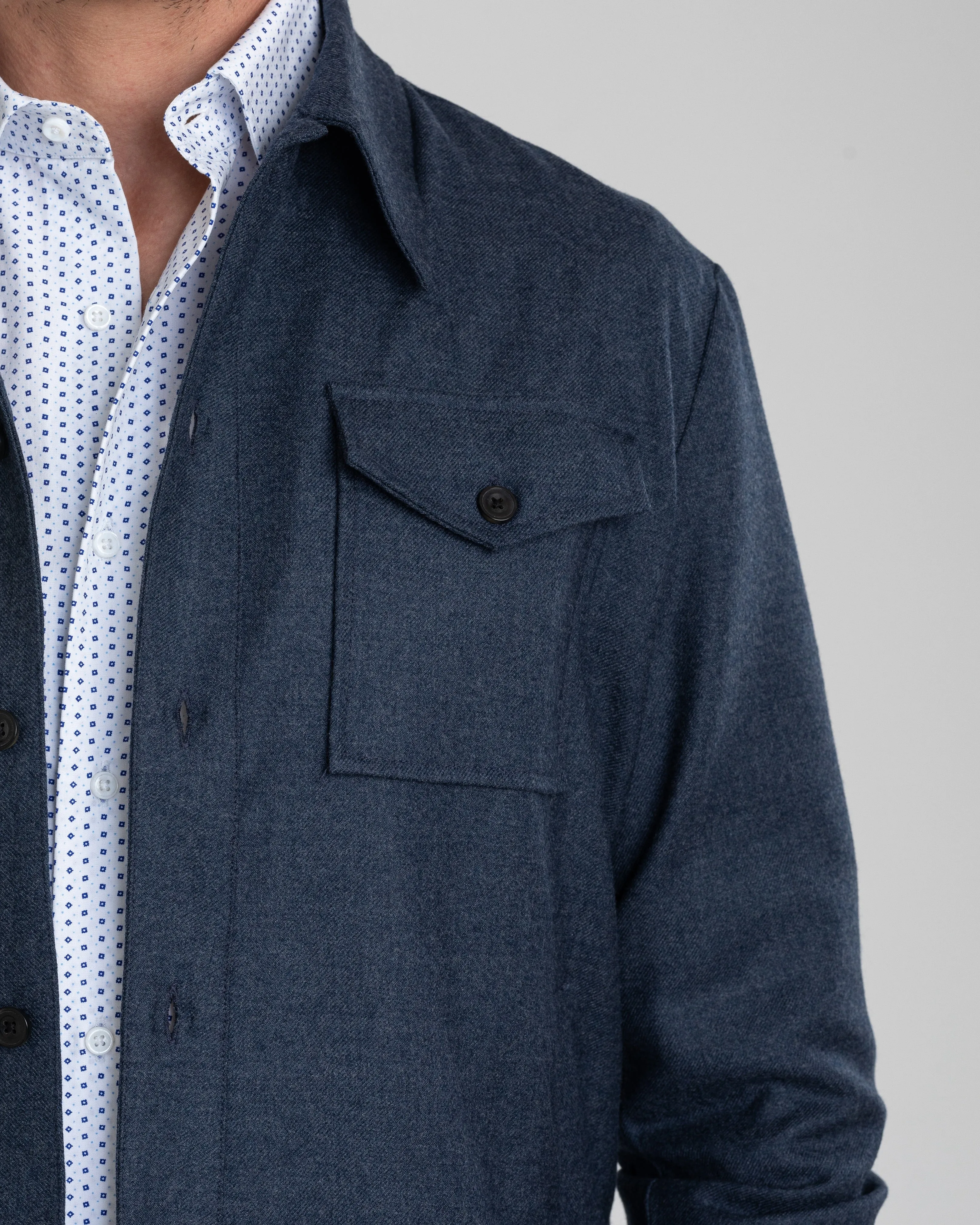 Dugdale Navy Blue Wool Flannel Shirt Jacket