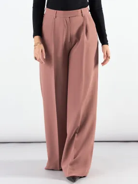 Dusty Peach Classic Relaxed Straight Fit High Waist Wide Leg Trouser In Stretchable Fabric