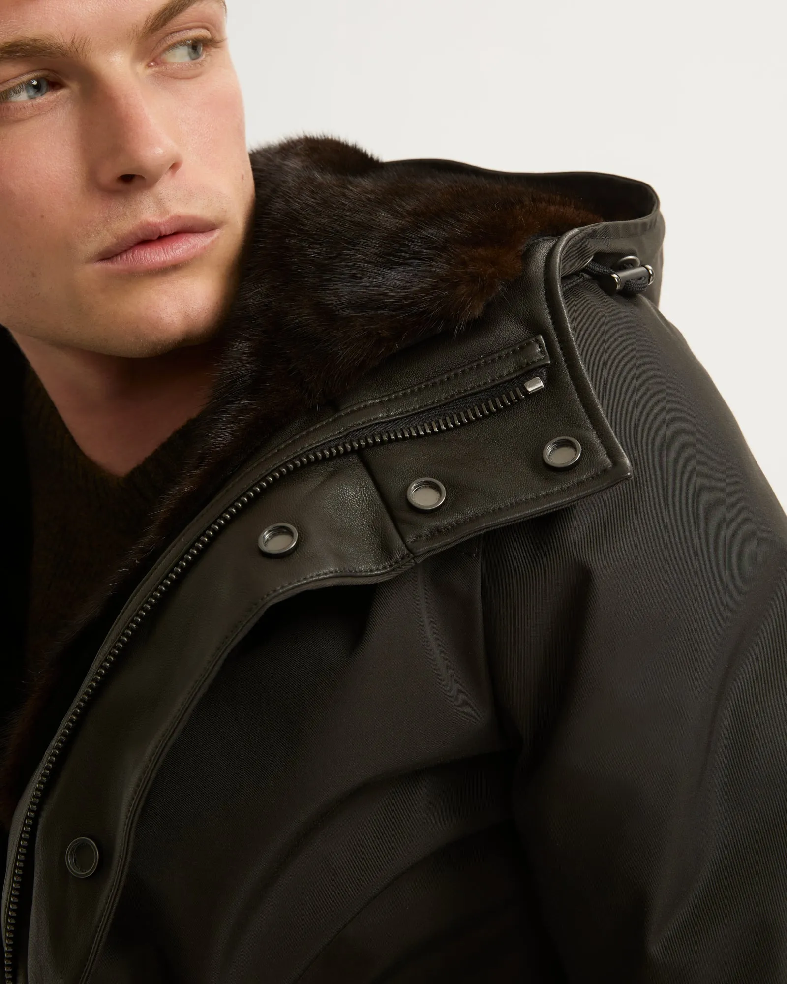 Fitted Parka In Technical Gabardine And Mink