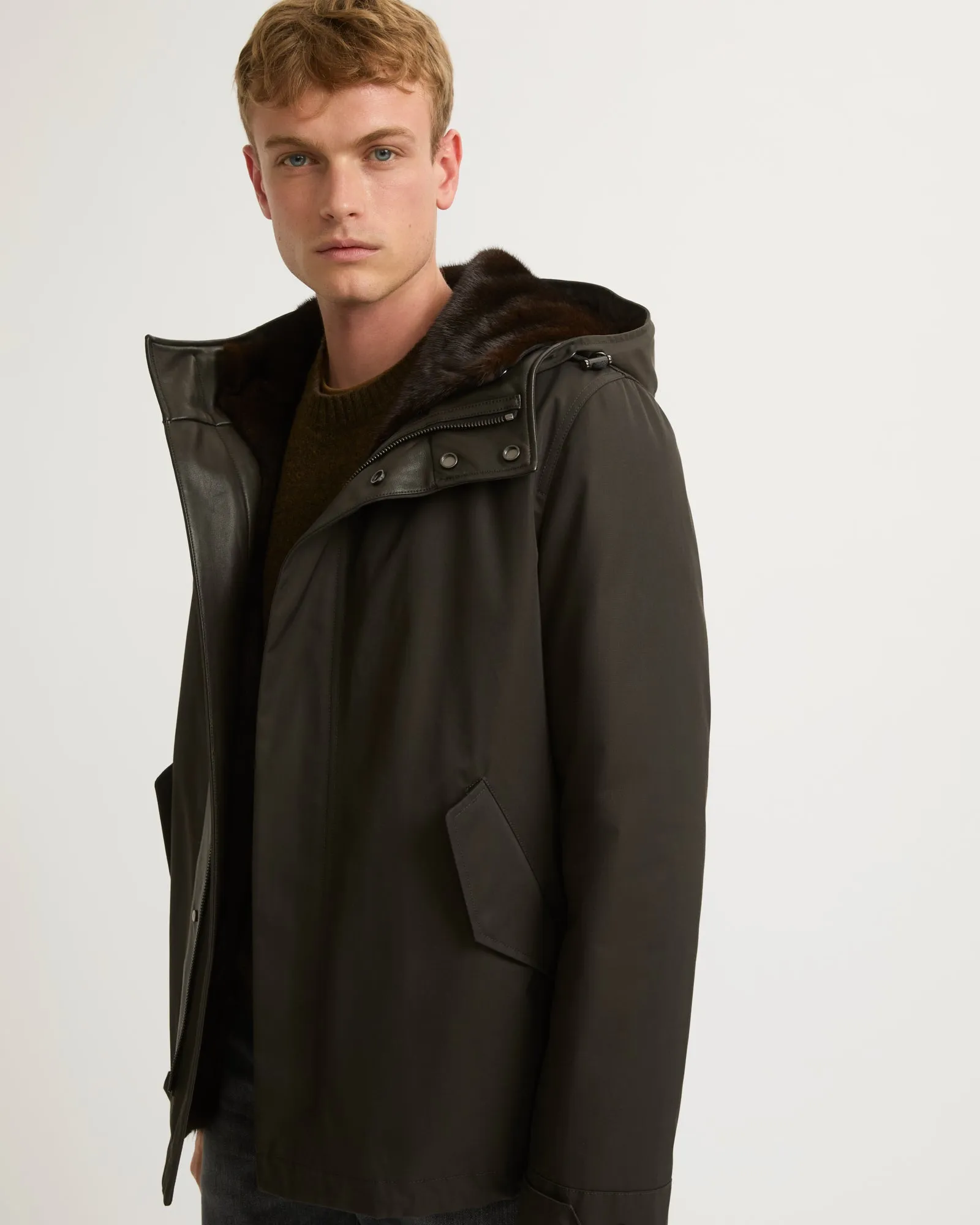 Fitted Parka In Technical Gabardine And Mink