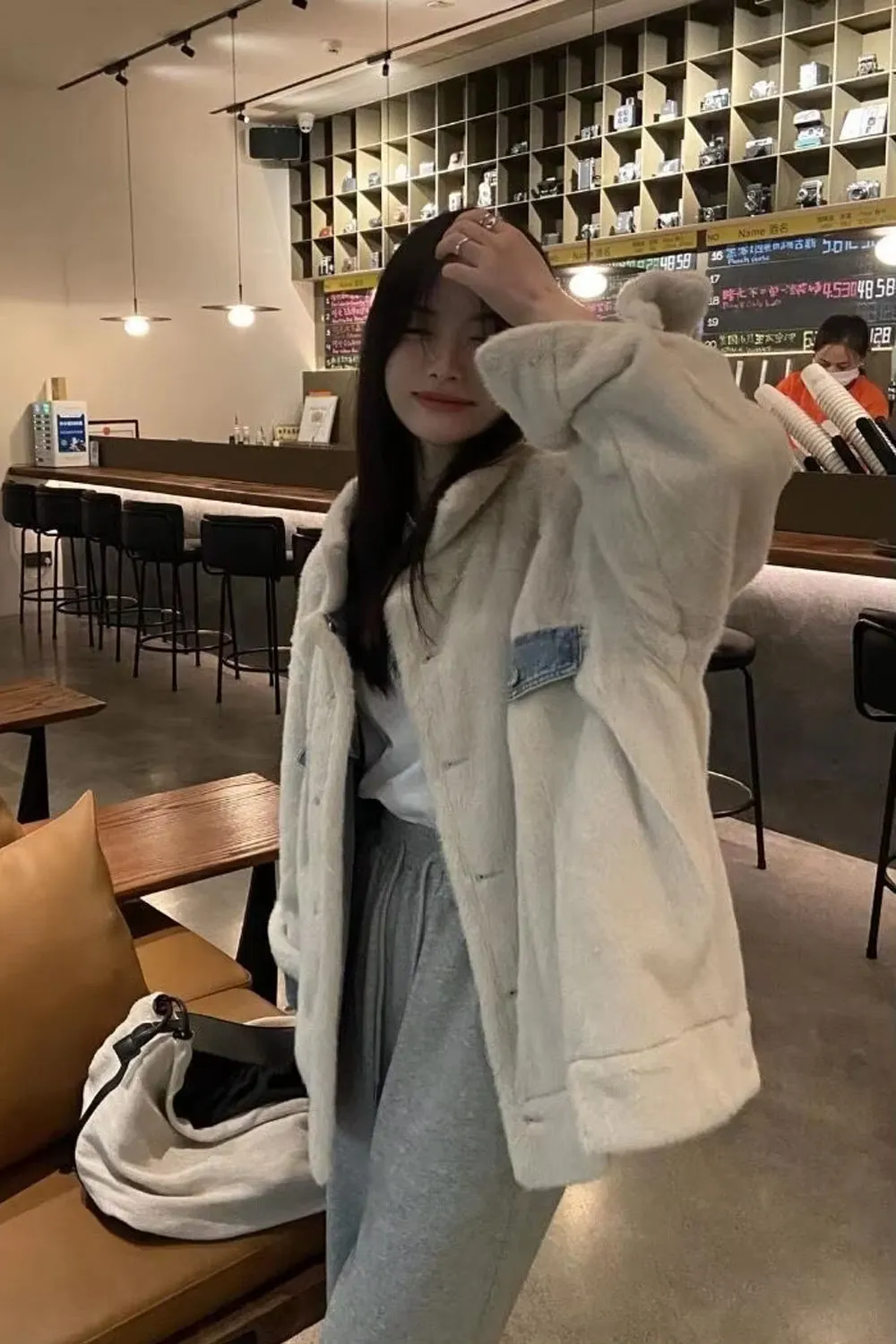 Flytonn-cute winter outfits casual winter outfits christmas outfit party look inspos Long Sleeve Turn Down Collar Warm Denim Fleece Jacket