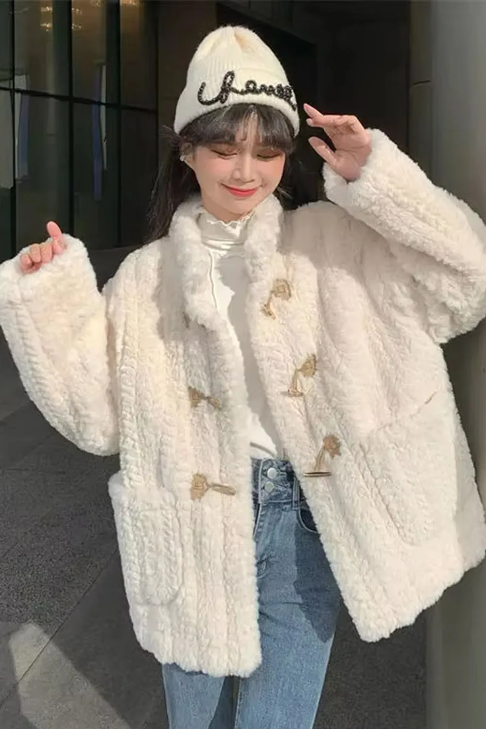 Flytonn-cute winter outfits casual winter outfits christmas outfit party look inspos Loose Wool Knitting Casual Jacket