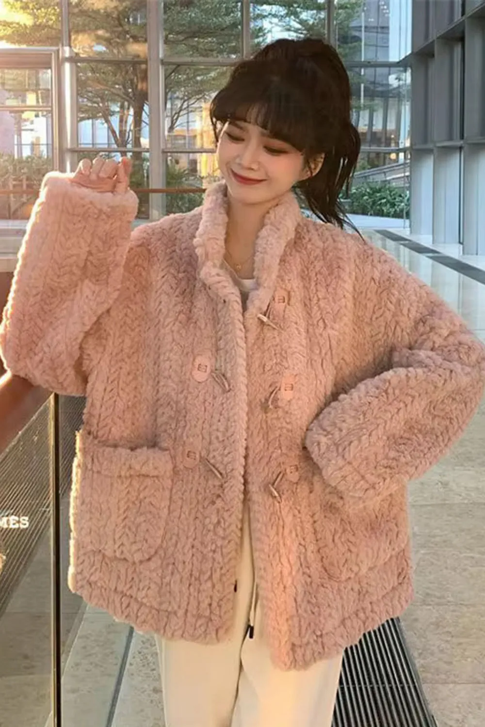 Flytonn-cute winter outfits casual winter outfits christmas outfit party look inspos Loose Wool Knitting Casual Jacket