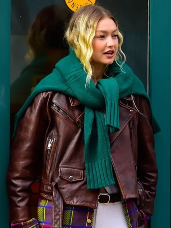 Gigi Hadid Brown Leather Jacket