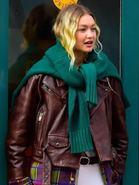 Gigi Hadid Brown Leather Jacket