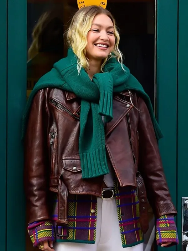 Gigi Hadid Brown Leather Jacket