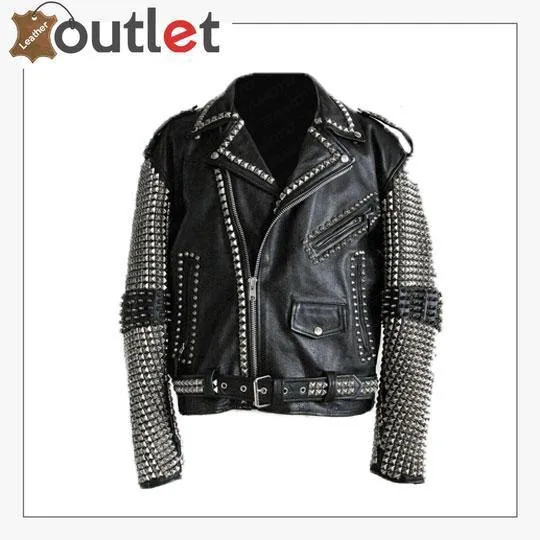 Handmade Mens Black Fashion Punk Style Studded Leather Jacket Biker Jacket