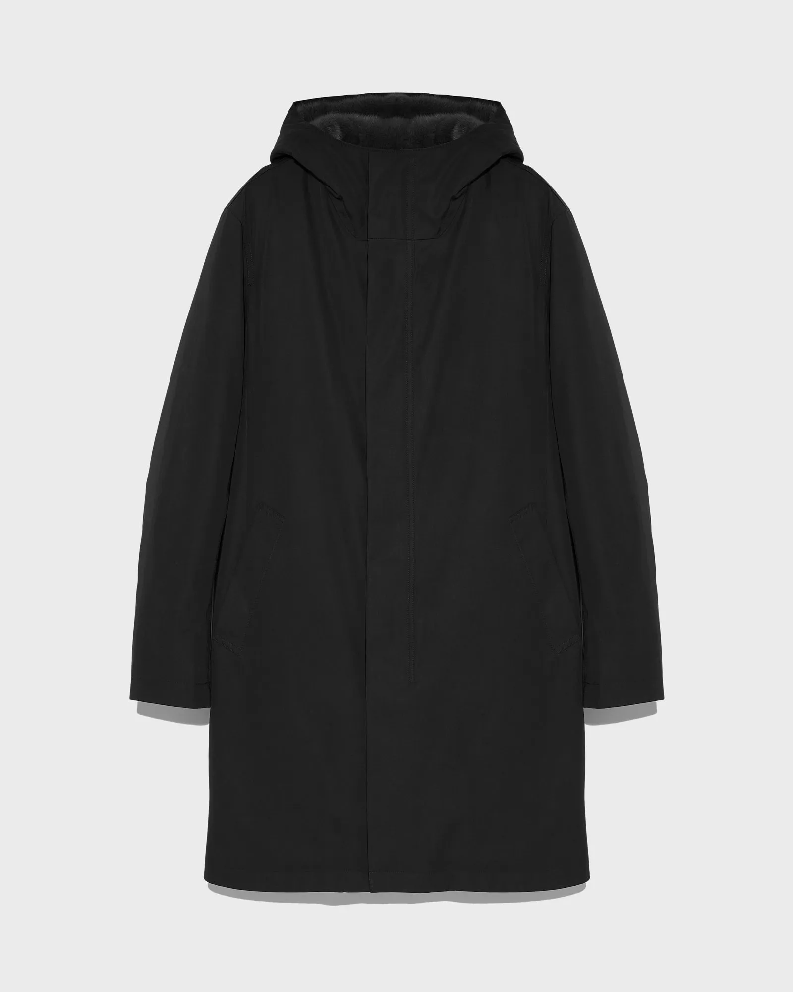 Hooded Coat In Gabardine And Mink