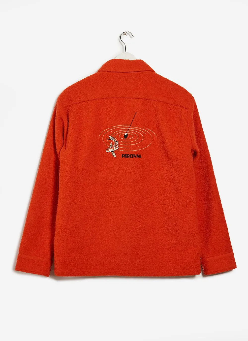 Koi Carp Embroidered Blanket Overshirt | Casentino Wool | Orange