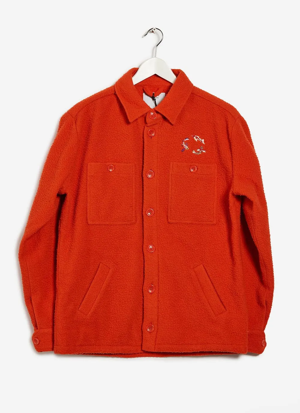 Koi Carp Embroidered Blanket Overshirt | Casentino Wool | Orange