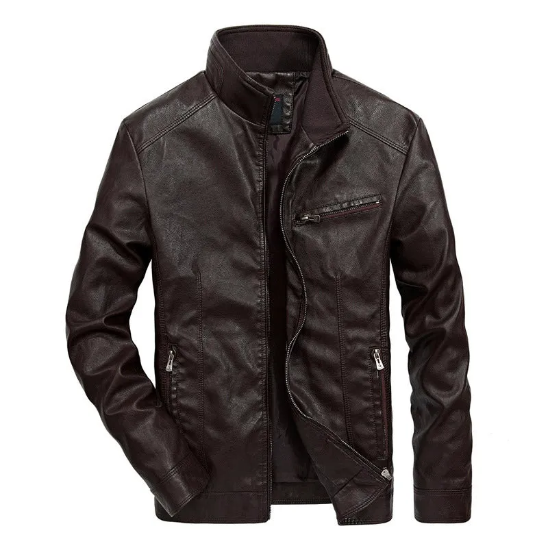 Korean-Style Slim-Fit Trendy Handsome Casual Stand Collar Leather Jacket