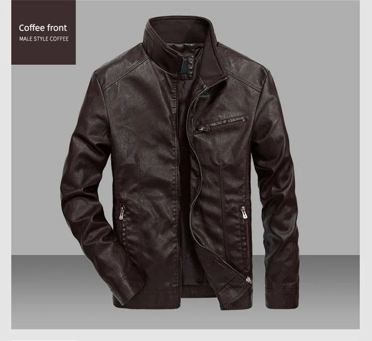 Korean-Style Slim-Fit Trendy Handsome Casual Stand Collar Leather Jacket