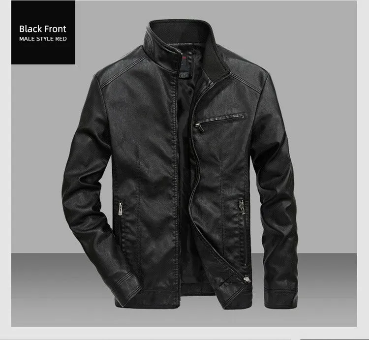 Korean-Style Slim-Fit Trendy Handsome Casual Stand Collar Leather Jacket