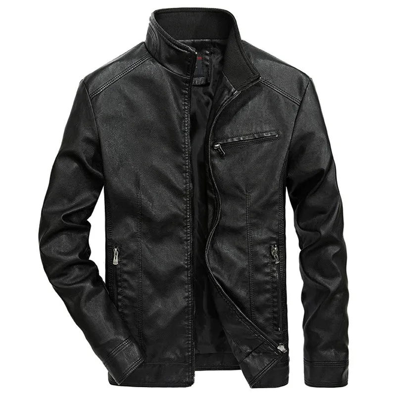 Korean-Style Slim-Fit Trendy Handsome Casual Stand Collar Leather Jacket