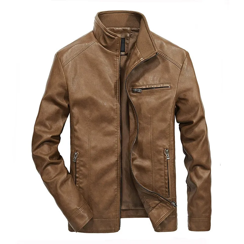 Korean-Style Slim-Fit Trendy Handsome Casual Stand Collar Leather Jacket