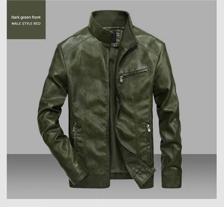 Korean-Style Slim-Fit Trendy Handsome Casual Stand Collar Leather Jacket