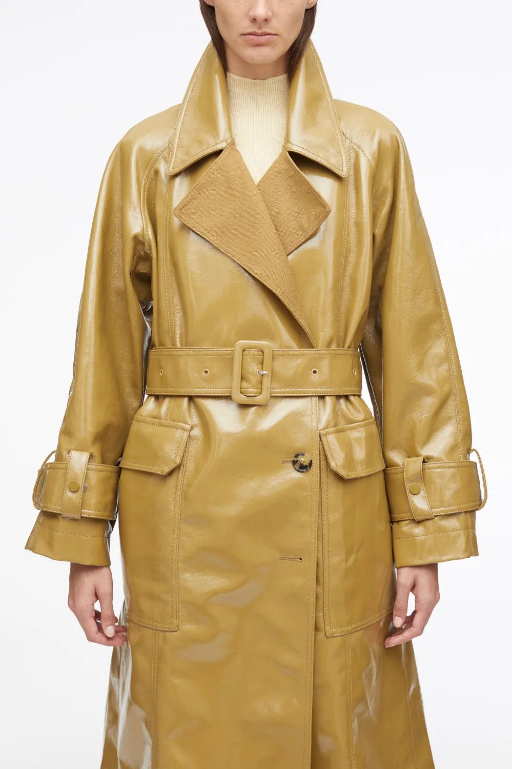 Laminated Cotton Canvas Trench Coat