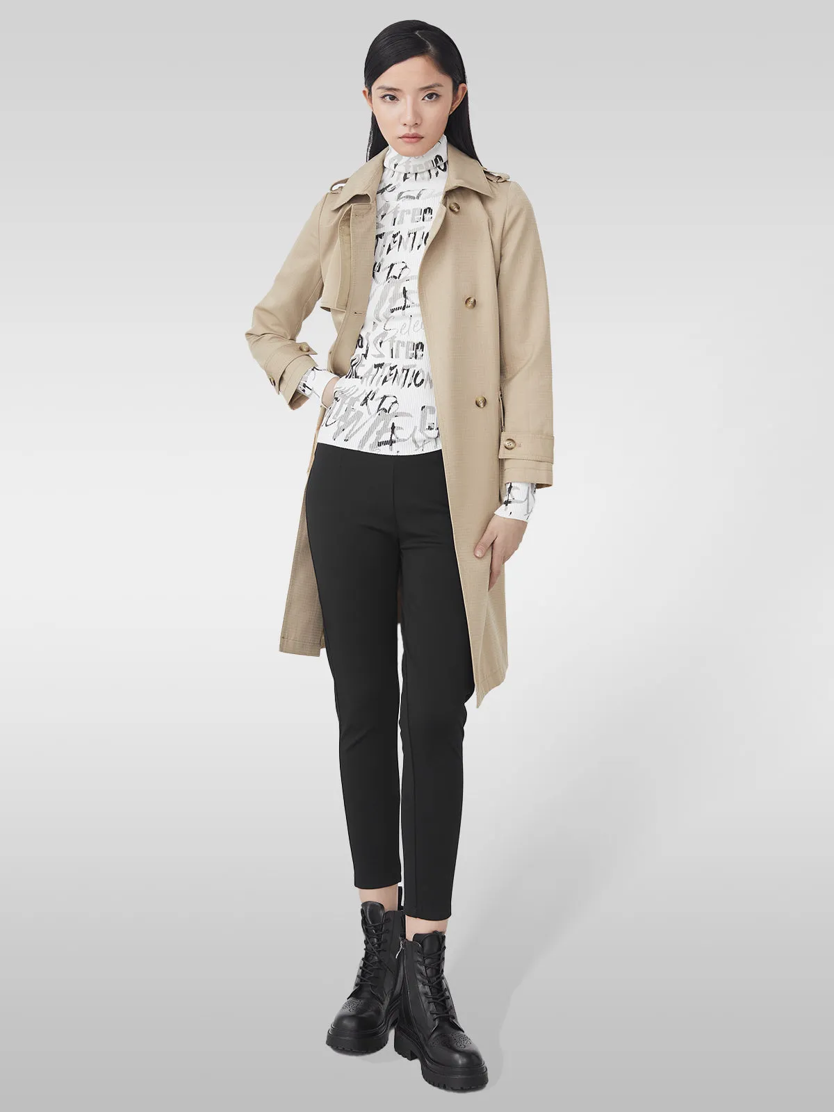 Lapel Double Breasted Waist Long Trench Coat