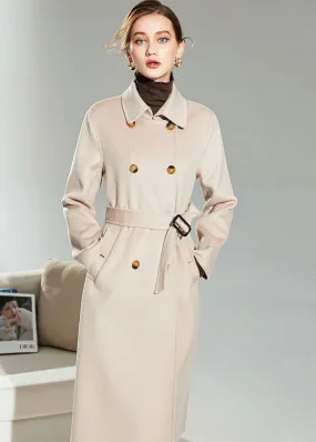 Light Pink Woolen Double Breasted Trench  Sashes Winter