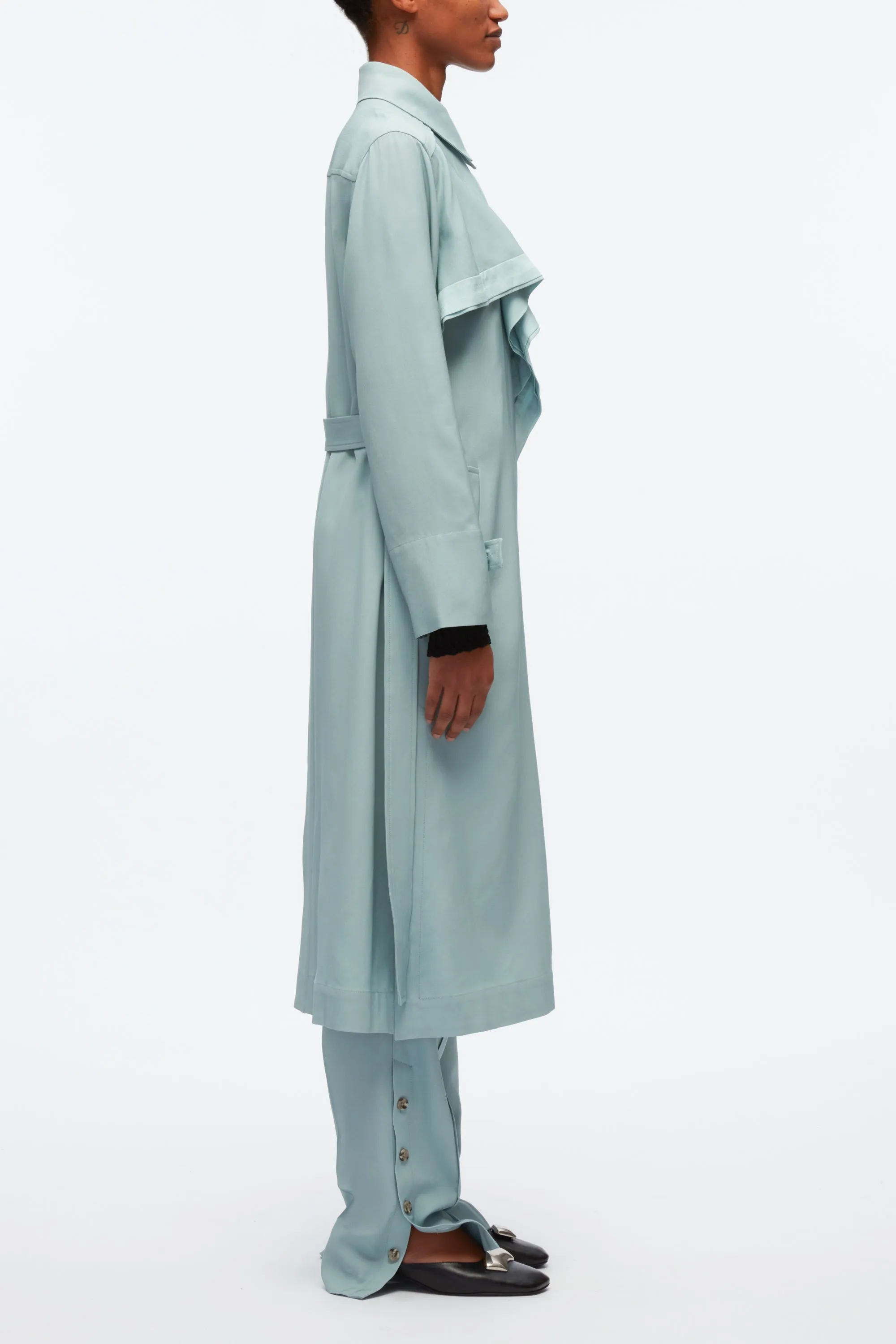 Lightweight Trench Dress With Cascade Drape