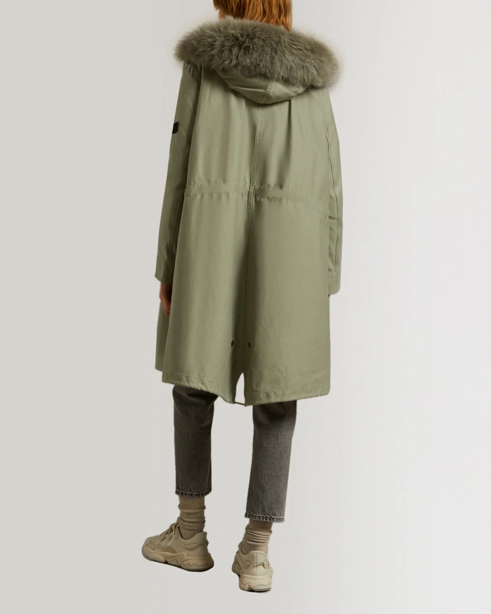 Long cotton parka with rabbit and fox fur