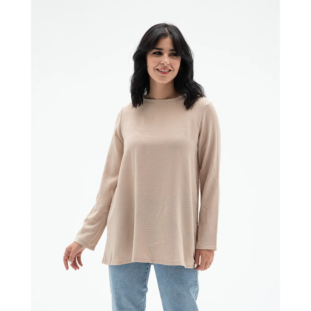 Long sleeved beige basic blouse