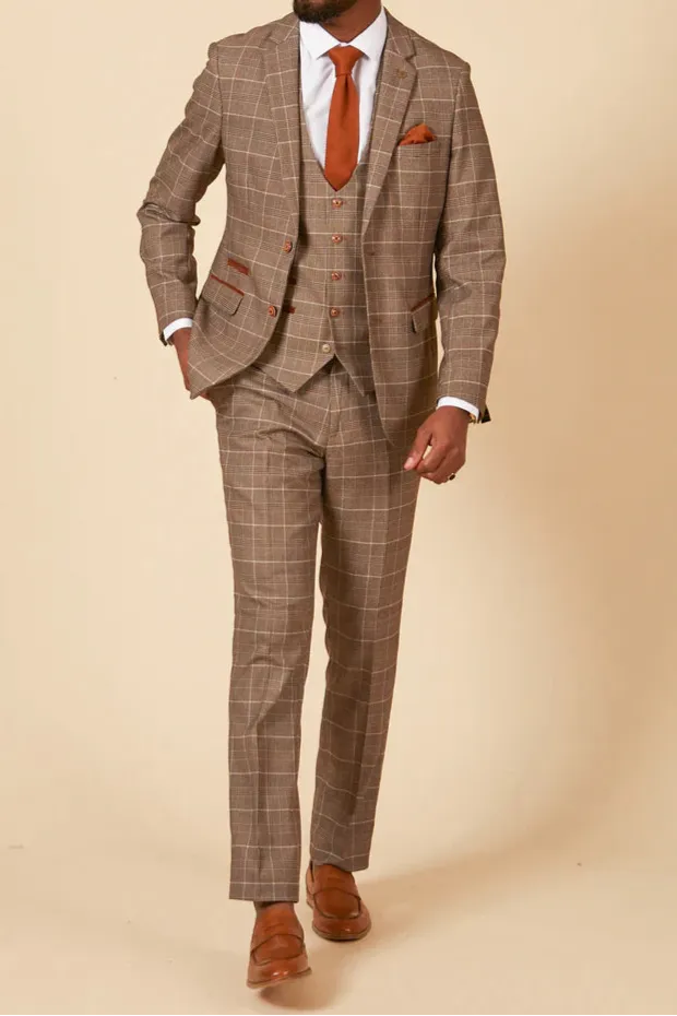 MARC DARCY Ray Blazer - Mens Slim Fit - Tan Check