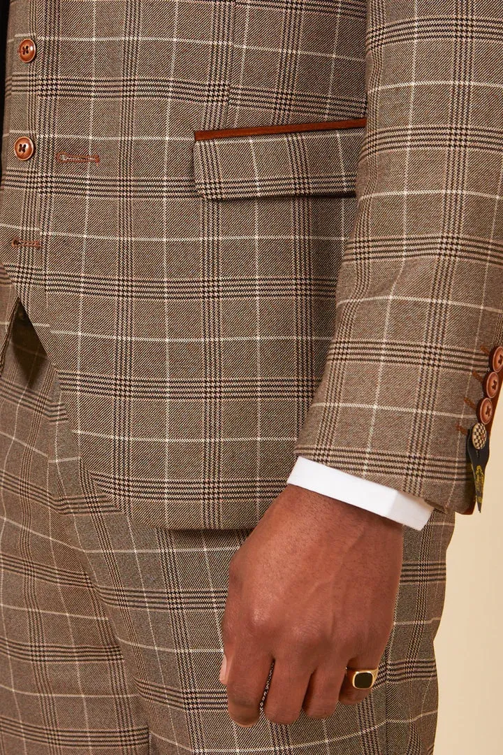 MARC DARCY Ray Blazer - Mens Slim Fit - Tan Check