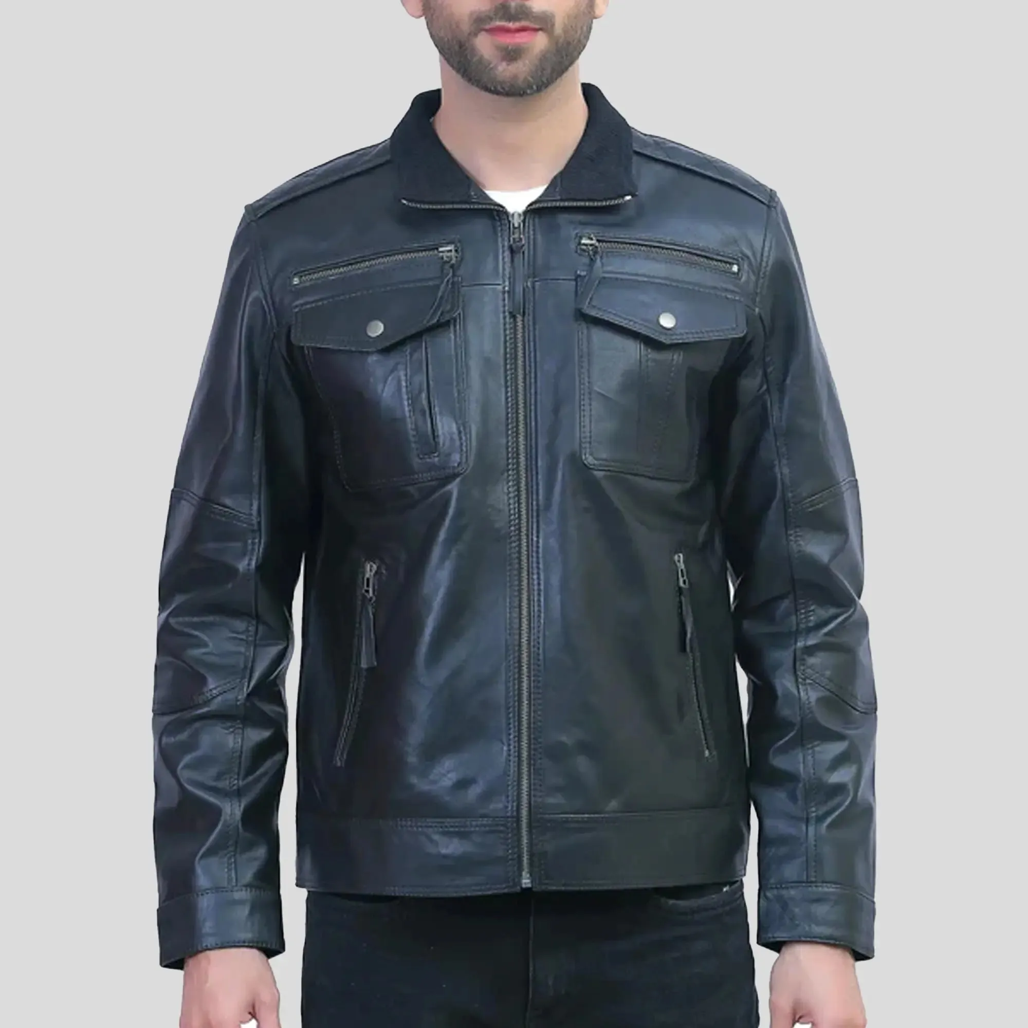 Mens Black Leather Motorcycle Jacket