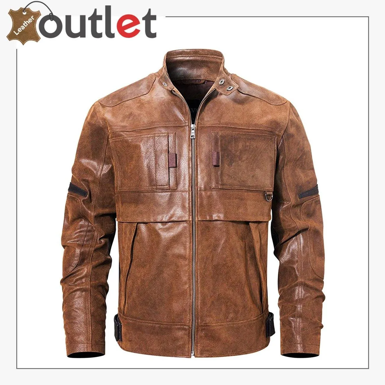 Mens Fashion Leather Motorcycle Jacket Brown Biker Stand Collar