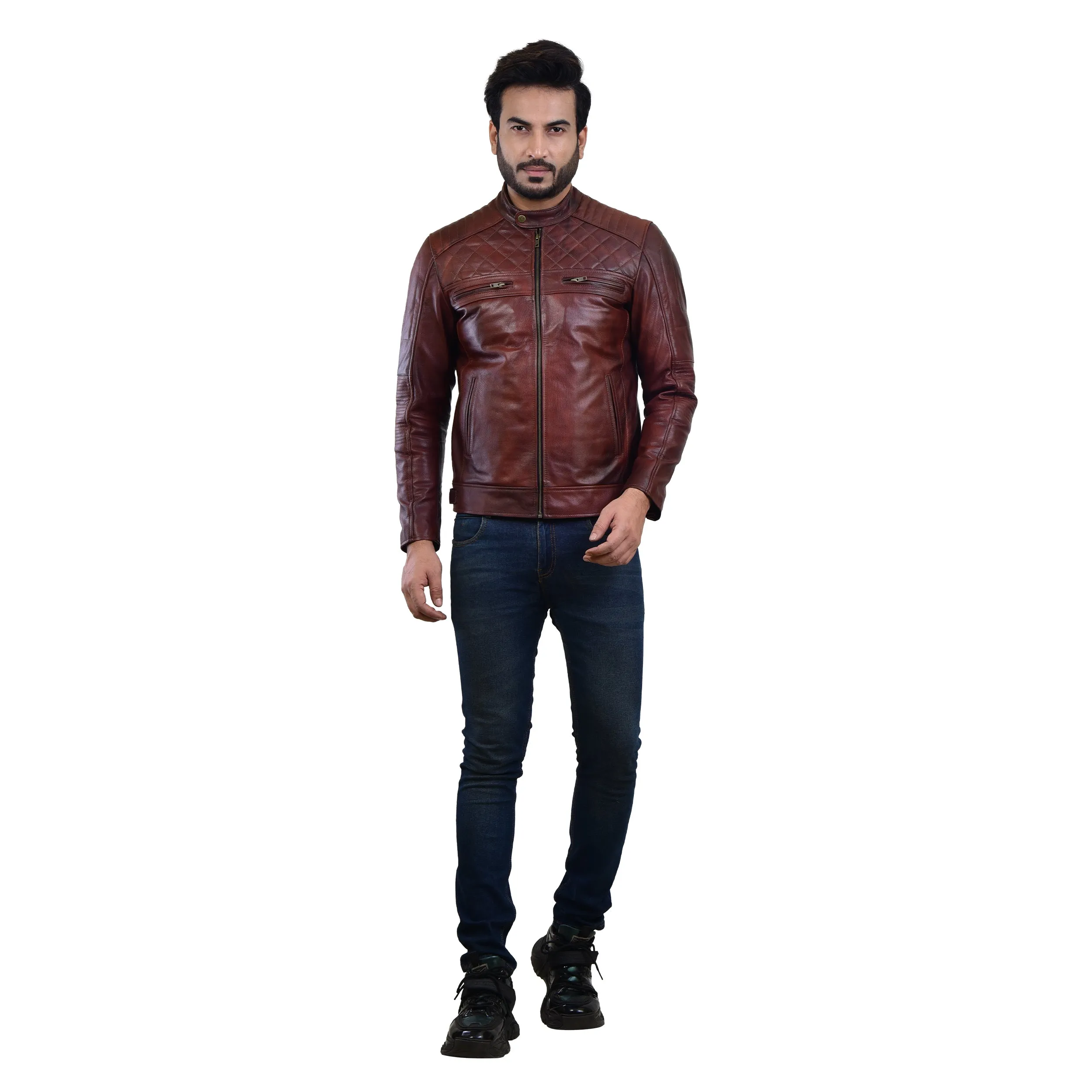 MENS LEATHER JACKET 410138(2 TONE)