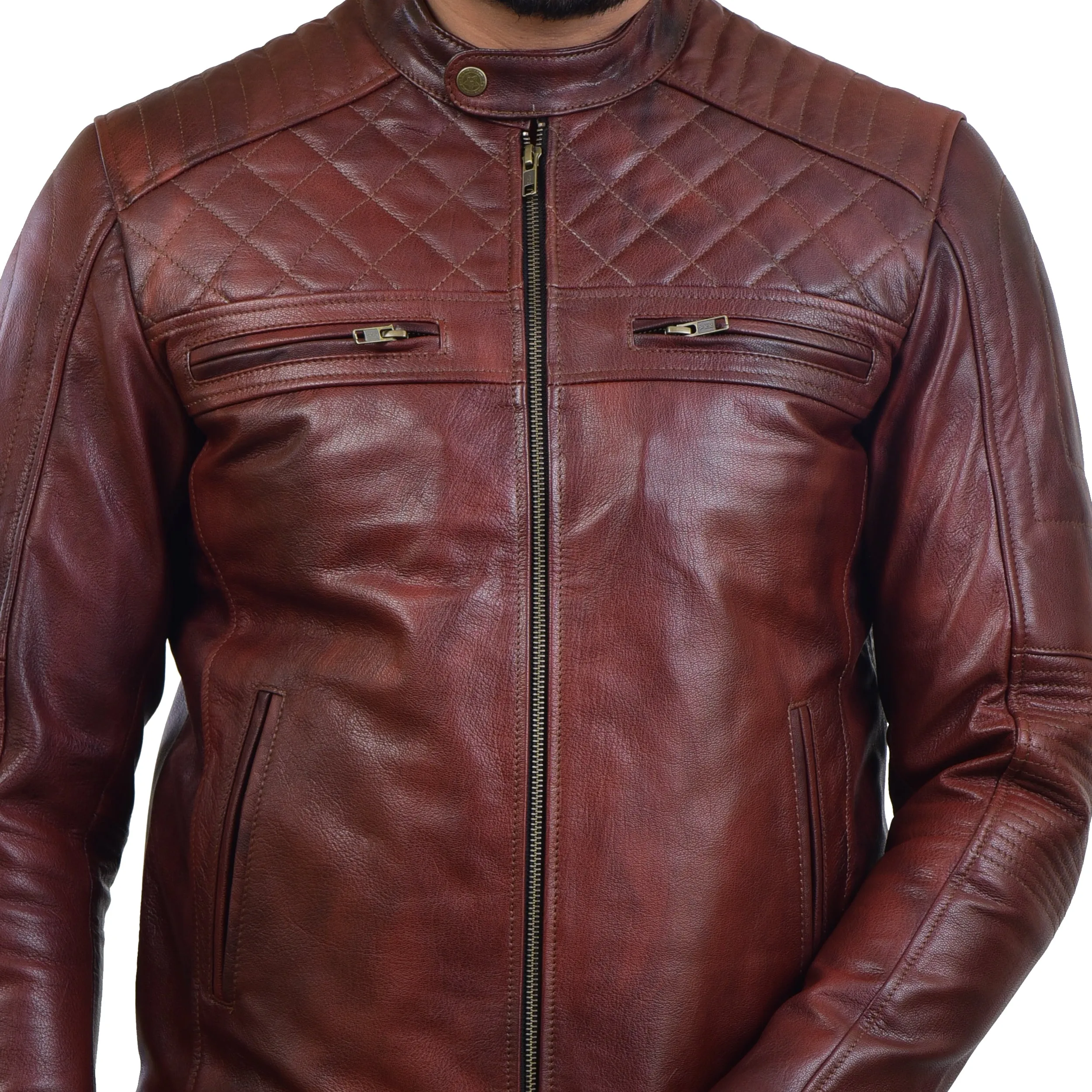 MENS LEATHER JACKET 410138(2 TONE)