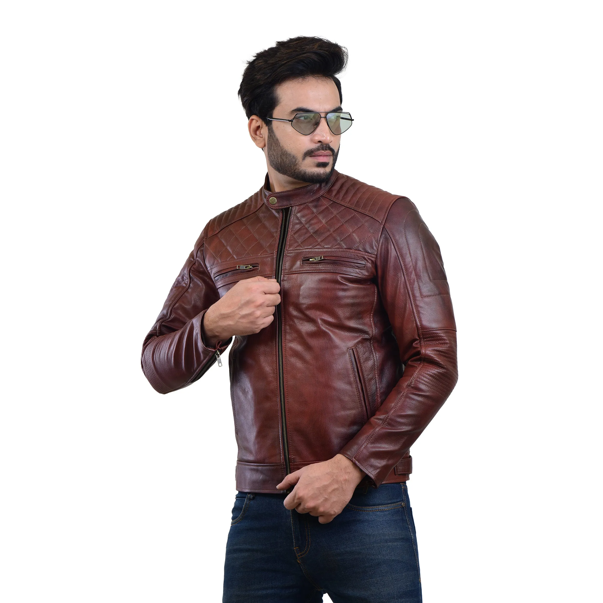 MENS LEATHER JACKET 410138(2 TONE)