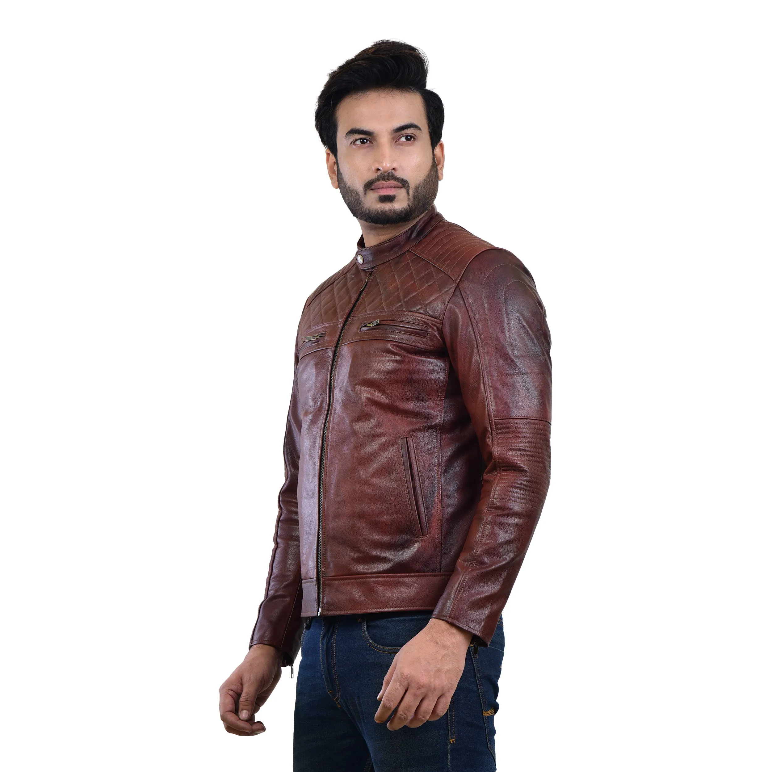 MENS LEATHER JACKET 410138(2 TONE)