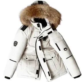 Men's Winter Down Jacket 90% White Duck Down Parkas Coat Mid-Length Fur Collar -30 Degrees